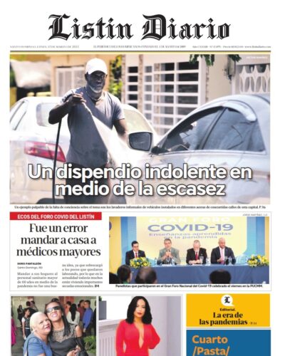 Portada Periódico Listín Diario, Lunes 13 Marzo, 2023