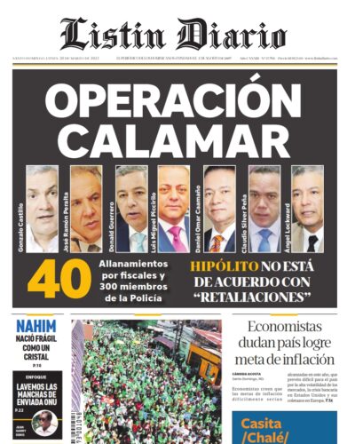 Portada Periódico Listín Diario, Lunes 20 Marzo, 2023