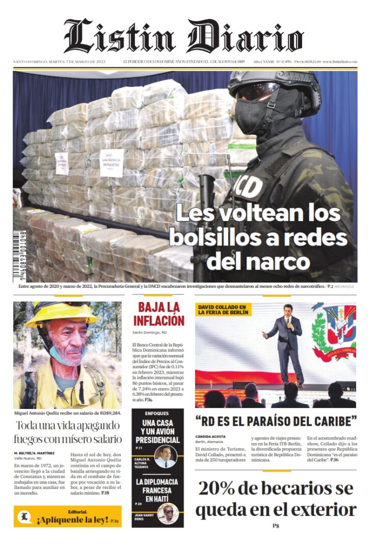 Portada Periódico Listín Diario, Martes 07 Marzo, 2023