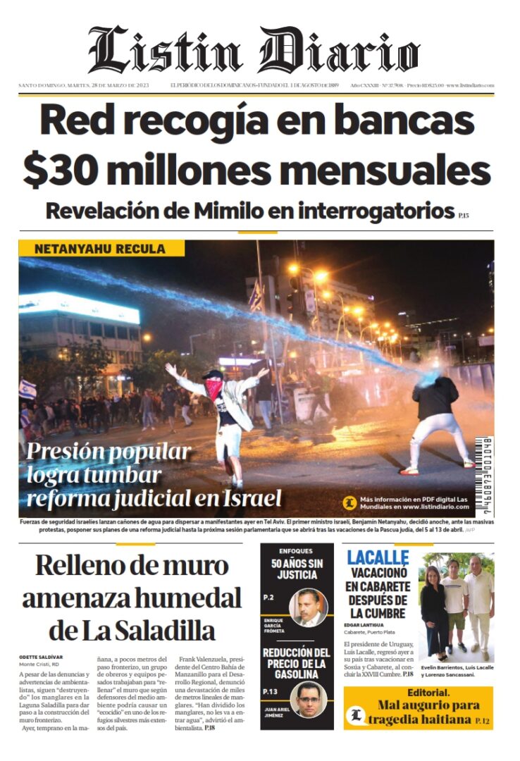 Portada Periódico Listín Diario, Martes 28 Marzo, 2023
