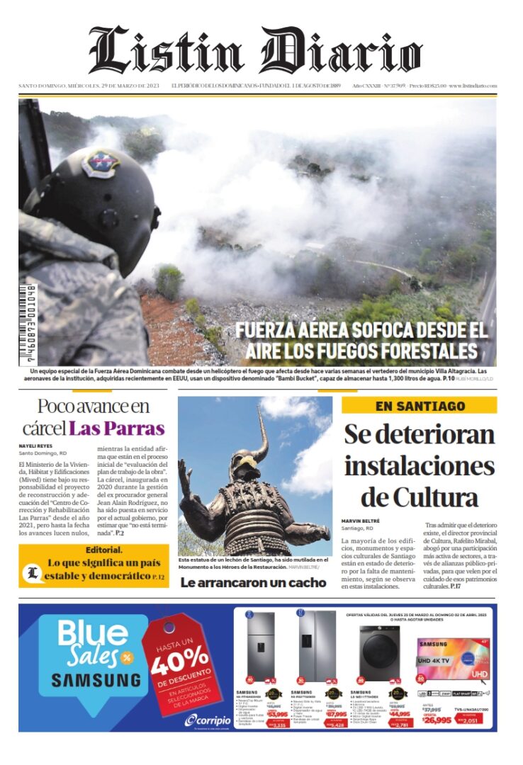 Portada Periódico Listín Diario, Miércoles 29 Marzo, 2023