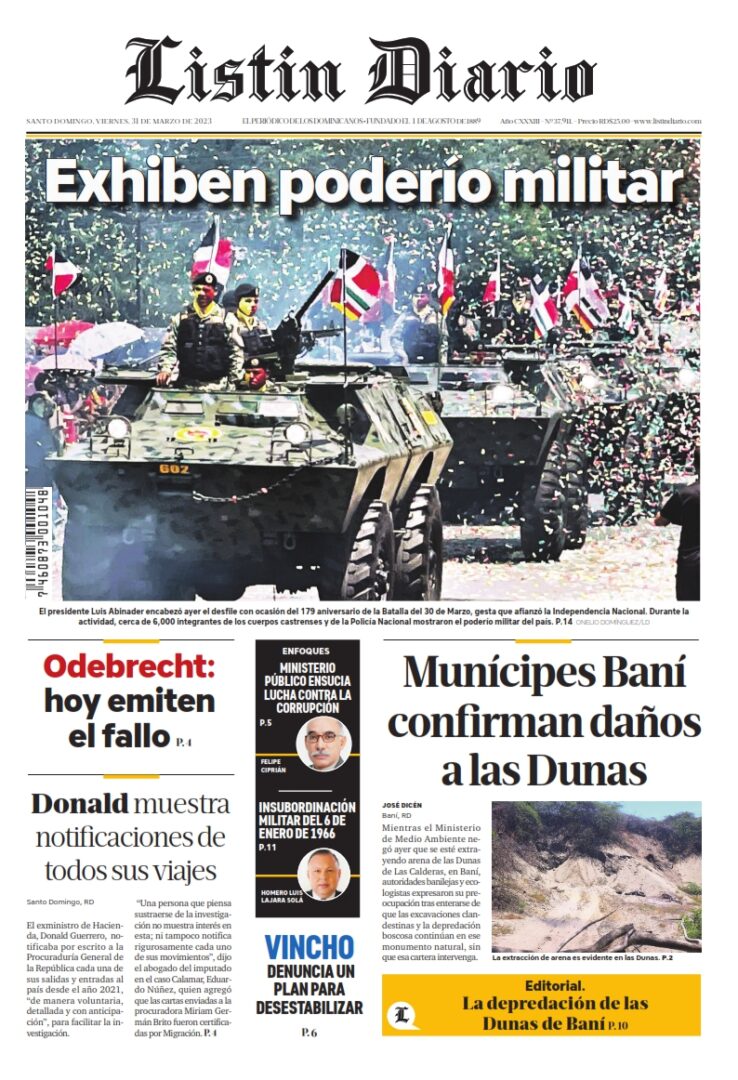 Portada Periódico Listín Diario, Viernes 31 Marzo, 2023