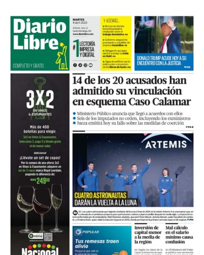 Portada Periódico Diario Libre, Martes 04 Abril, 2023