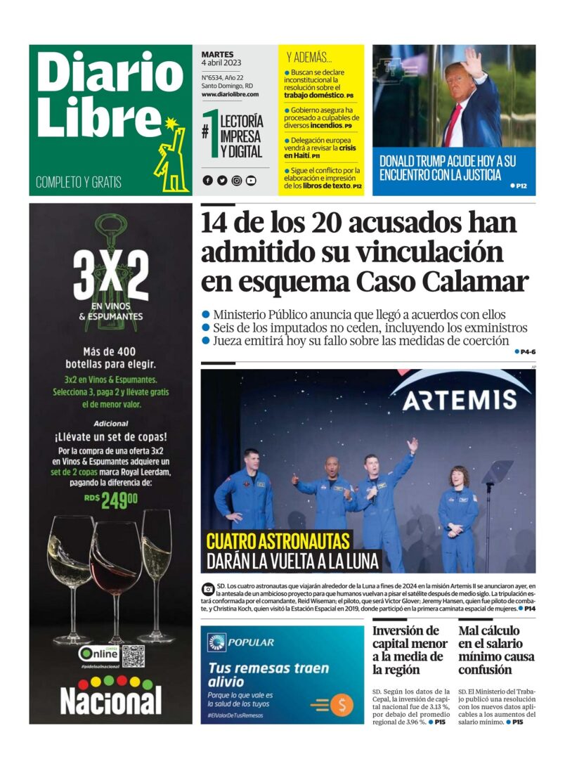 Portada Periódico Diario Libre, Martes 04 Abril, 2023