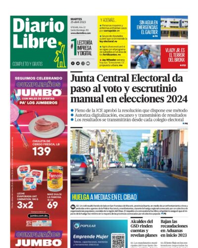 Portada Periódico Diario Libre, Martes 25 Abril, 2023