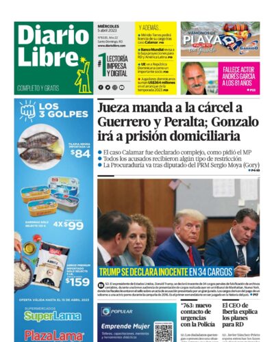 Portada Periódico Diario Libre, Miércoles 05 Abril, 2023