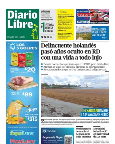 Portada Periódico Diario Libre, Miércoles 19 Abril, 2023