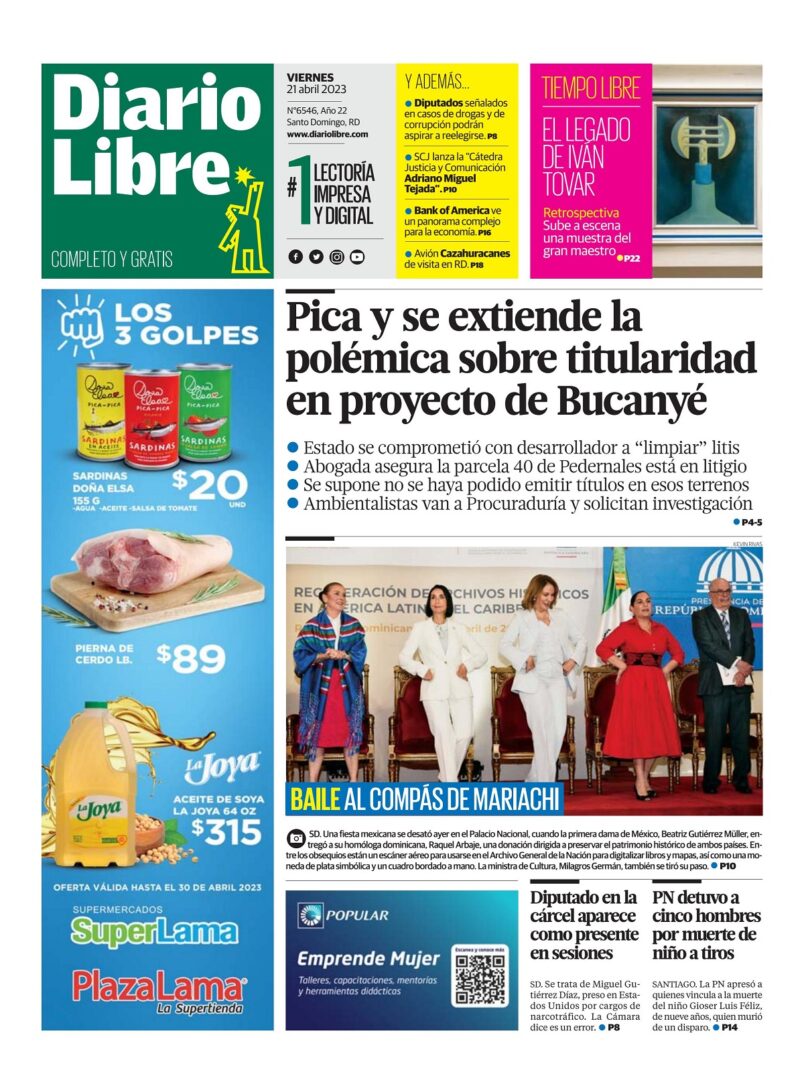 Portada Periódico Diario Libre, Viernes 21 Abril, 2023