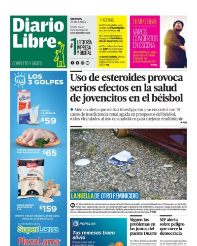 Portada Periódico Diario Libre, Viernes 28 Abril, 2023