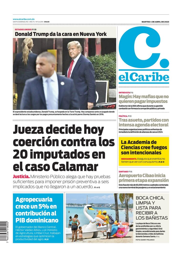 Portada Periódico El Caribe, Martes 04 Abril, 2023