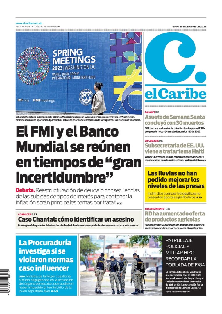 Portada Periódico El Caribe, Martes 11 Abril, 2023