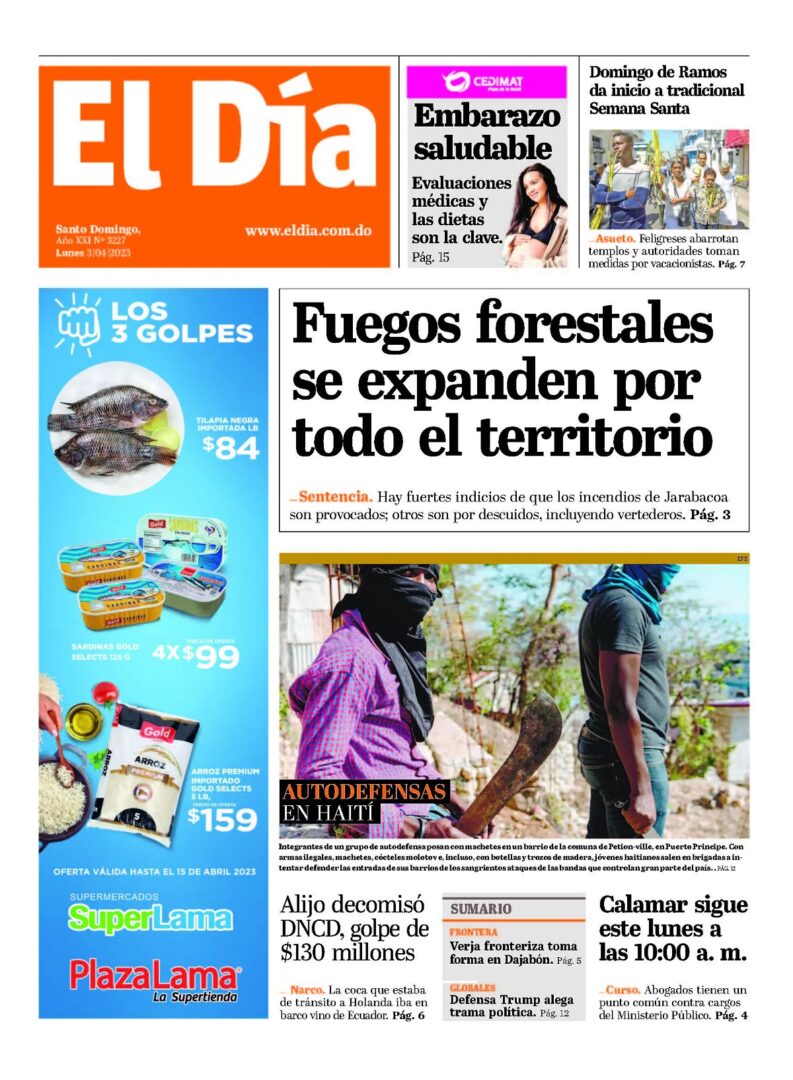 Portada Periódico El Día, Lunes 03 Abril, 2023