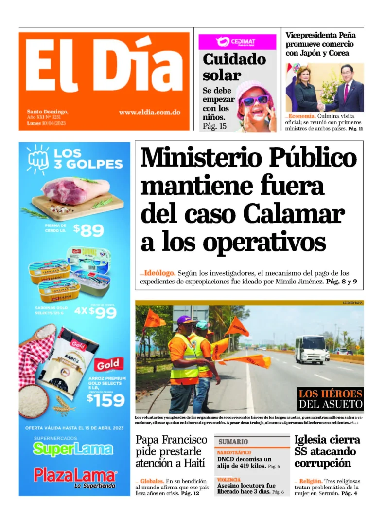 Portada Periódico El Día, Lunes 10 Abril, 2023