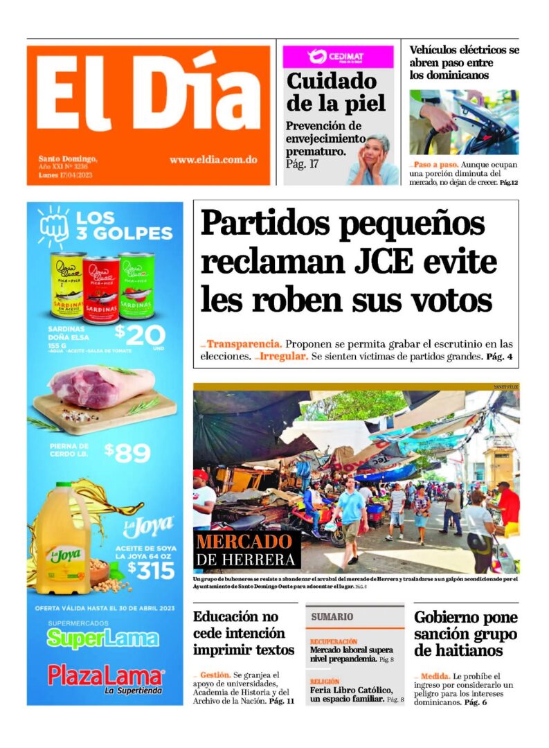 Portada Periódico El Día, Lunes 17 Abril, 2023