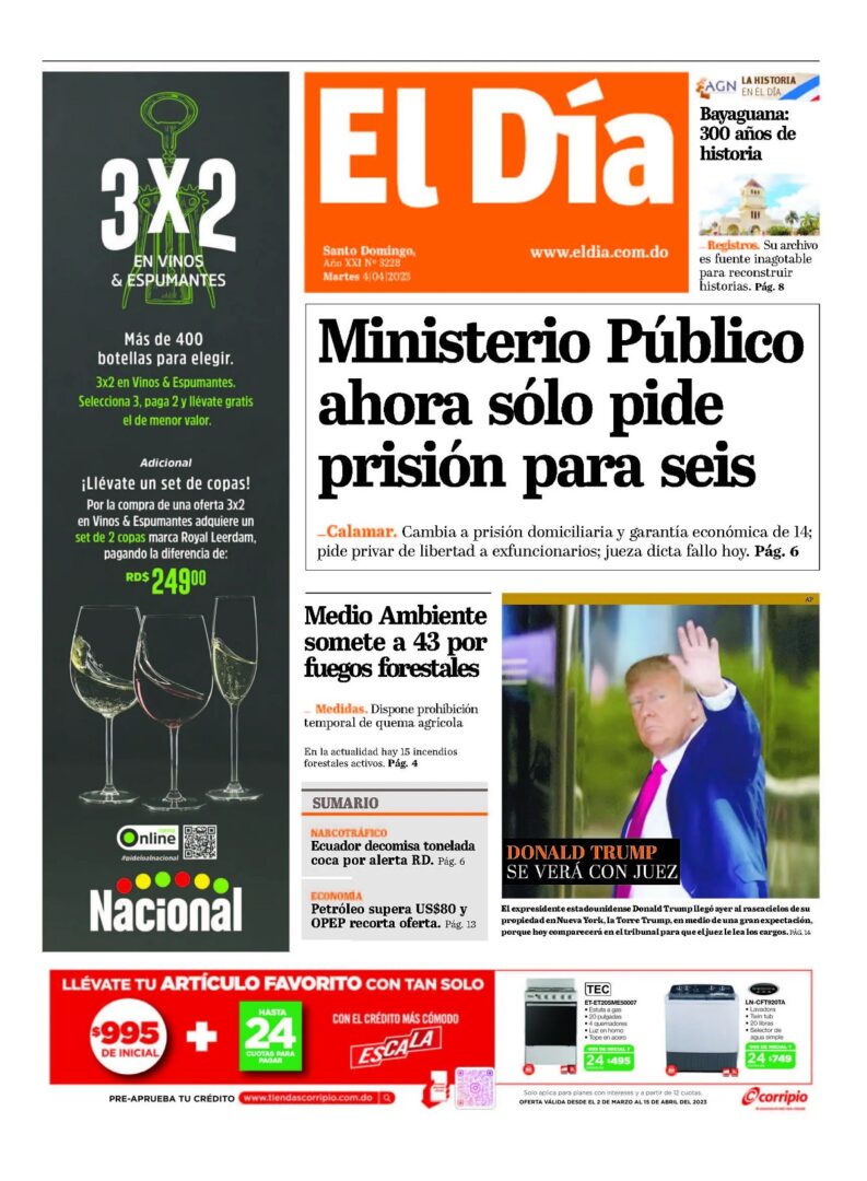 Portada Periódico El Día, Martes 04 Abril, 2023