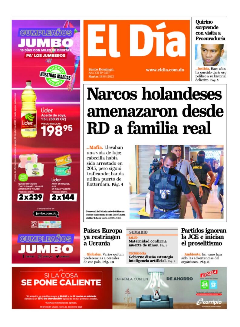 Portada Periódico El Día, Martes 18 Abril, 2023