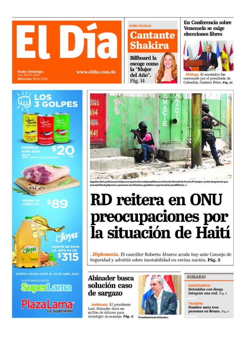 Portada Periódico El Día, Miércoles 26 Abril, 2023