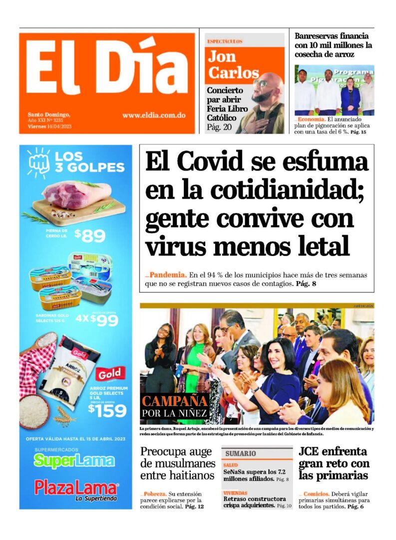 Portada Periódico El Día, Viernes 14 Abril, 2023