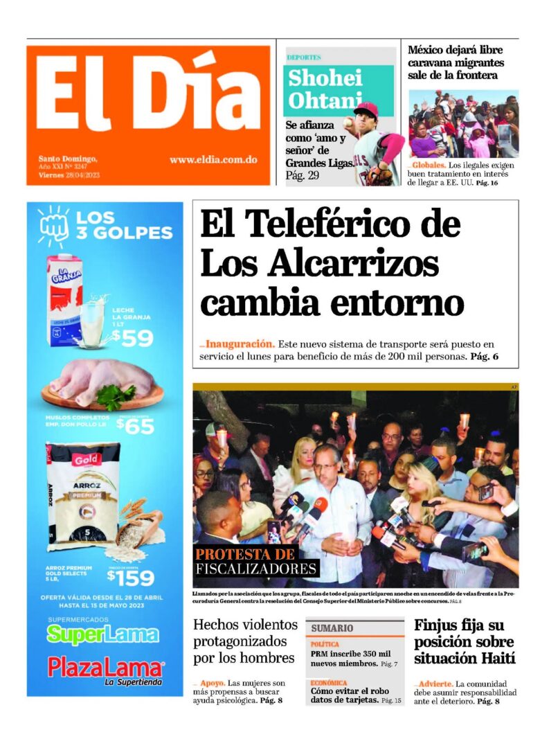 Portada Periódico El Día, Viernes 28 Abril, 2023