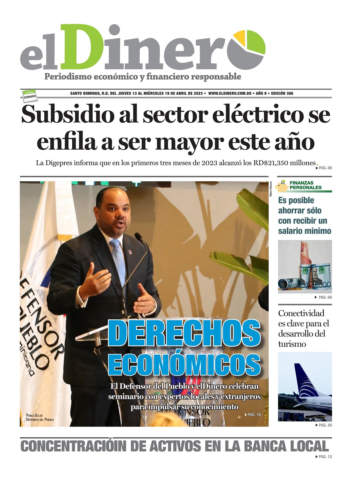 Portada Periódico El Dinero, Lunes 17 Abril, 2023