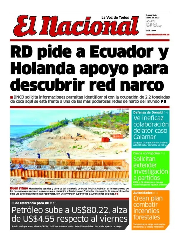 Portada Periódico El Nacional, Lunes 03 Abril, 2023
