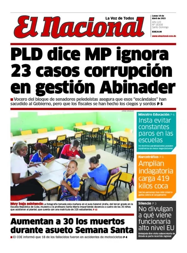 Portada Periódico El Nacional, Lunes 10 Abril, 2023