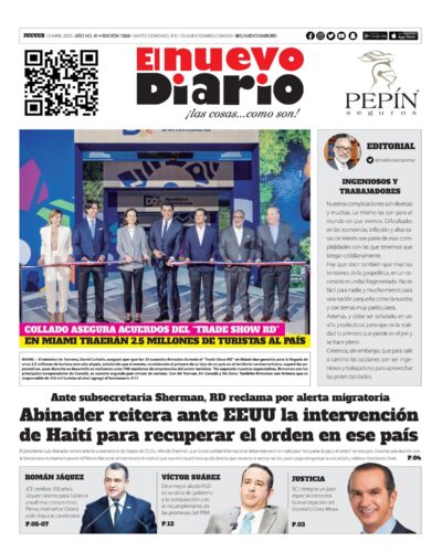 Portada Periódico El Nuevo Diario, Jueves 13 Abril, 2023
