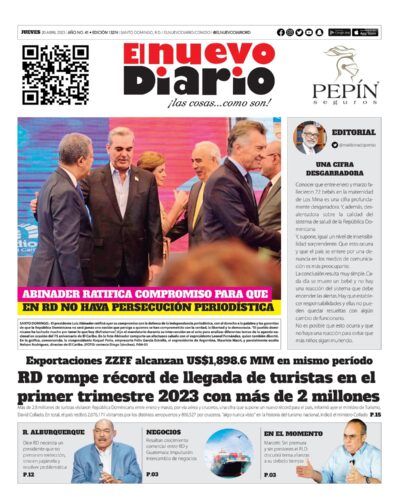 Portada Periódico El Nuevo Diario, Jueves 20 Abril, 2023