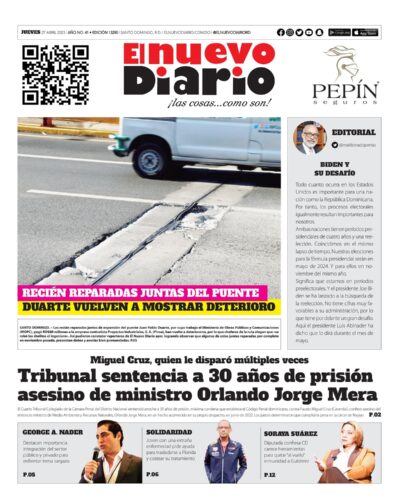 Portada Periódico El Nuevo Diario, Jueves 27 Abril, 2023
