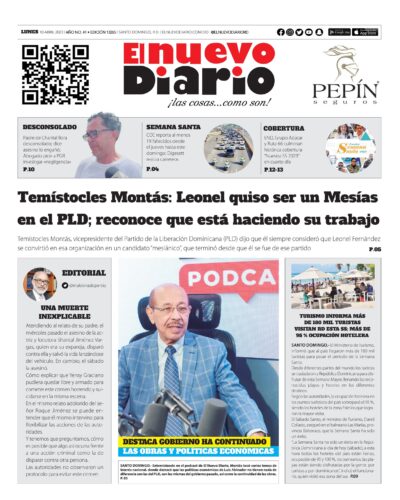 Portada Periódico El Nuevo Diario, Lunes 10 Abril, 2023