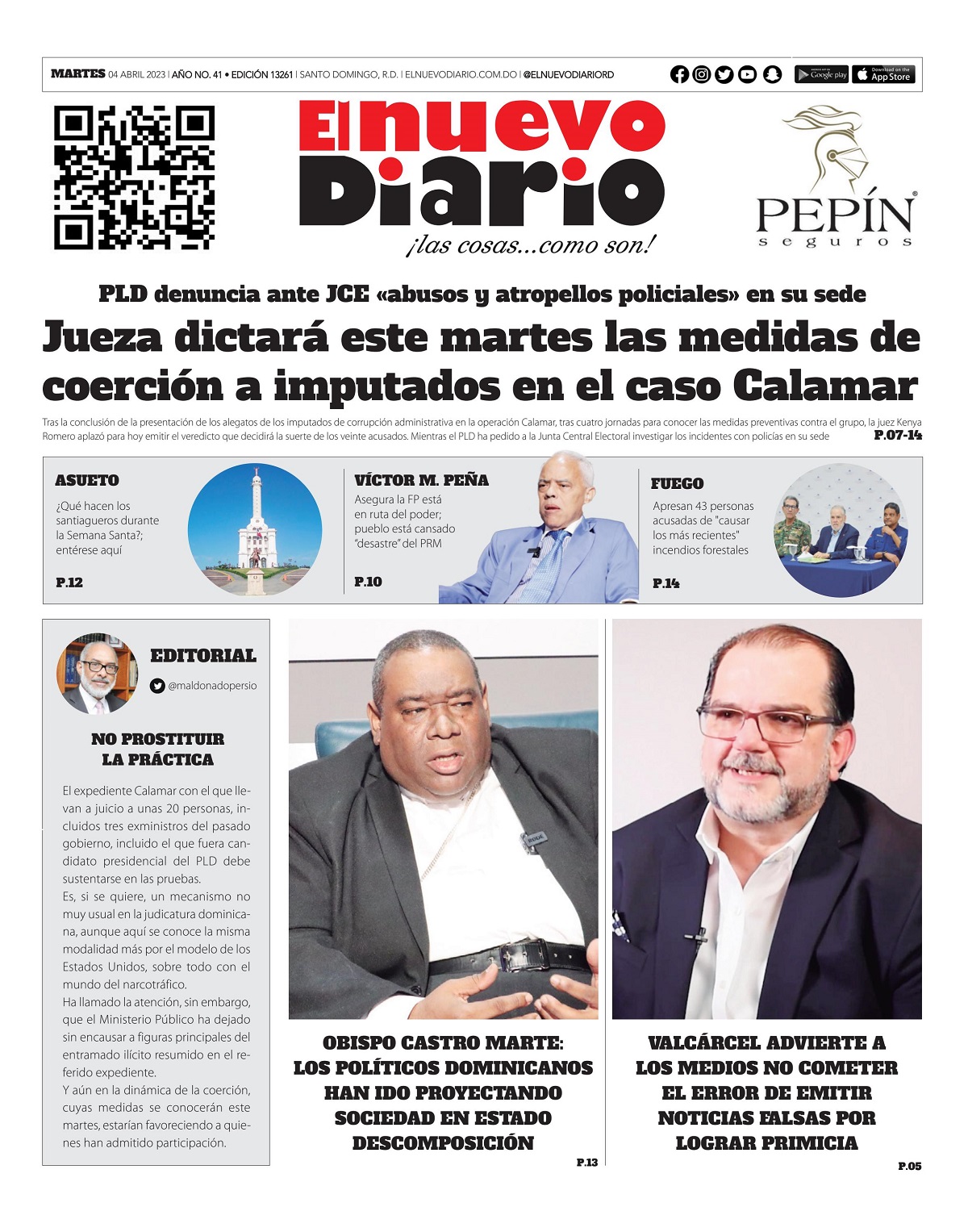 Portada Periódico El Nuevo Diario, Martes 04 Abril, 2023