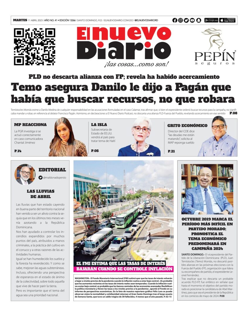 Portada Periódico El Nuevo Diario, Martes 11 Abril, 2023