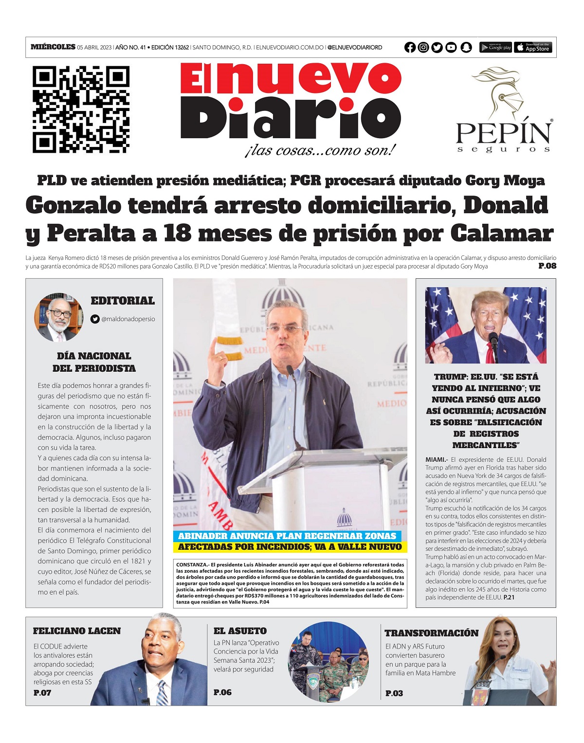 Portada Periódico El Nuevo Diario, Miércoles 05 Abril, 2023