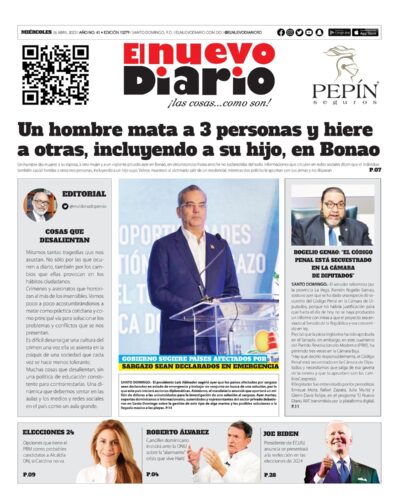 Portada Periódico El Nuevo Diario, Miércoles 26 Abril, 2023