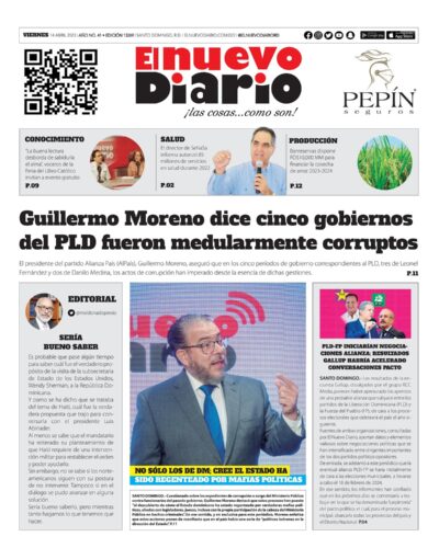Portada Periódico El Nuevo Diario, Viernes 14 Abril, 2023