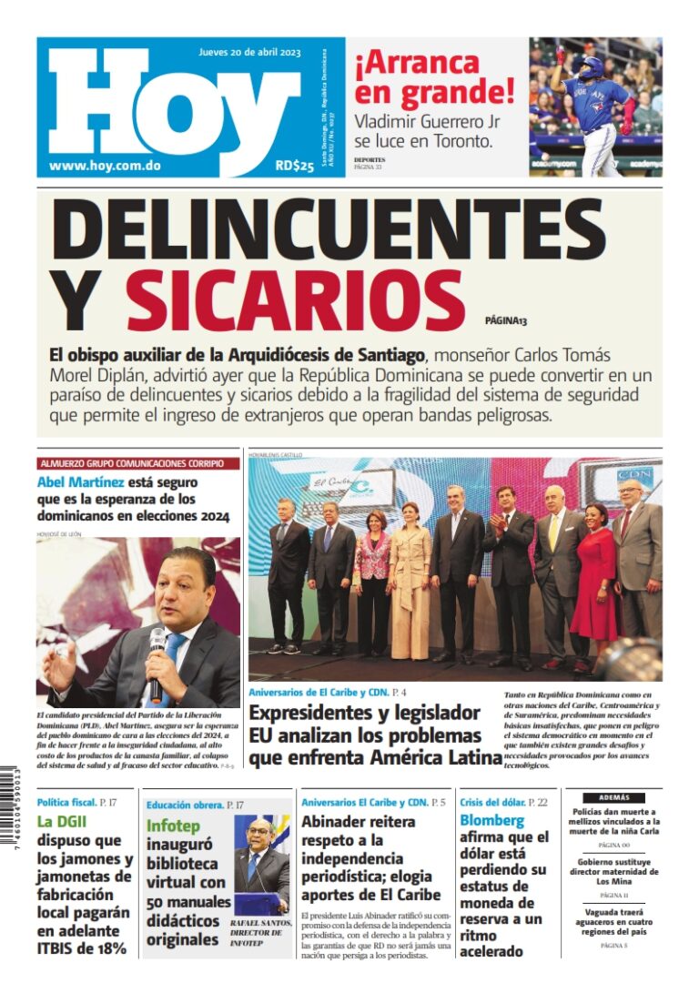Portada Periódico Hoy, Jueves 20 Abril, 2023