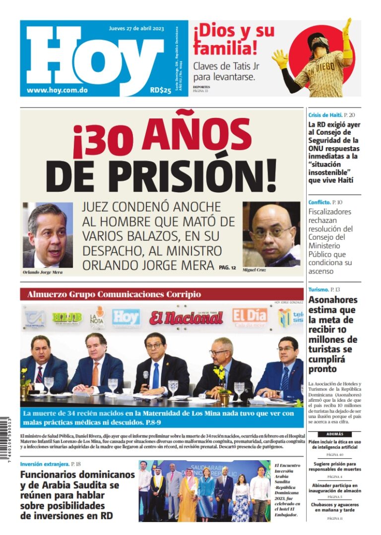 Portada Periódico Hoy, Jueves 27 Abril, 2023
