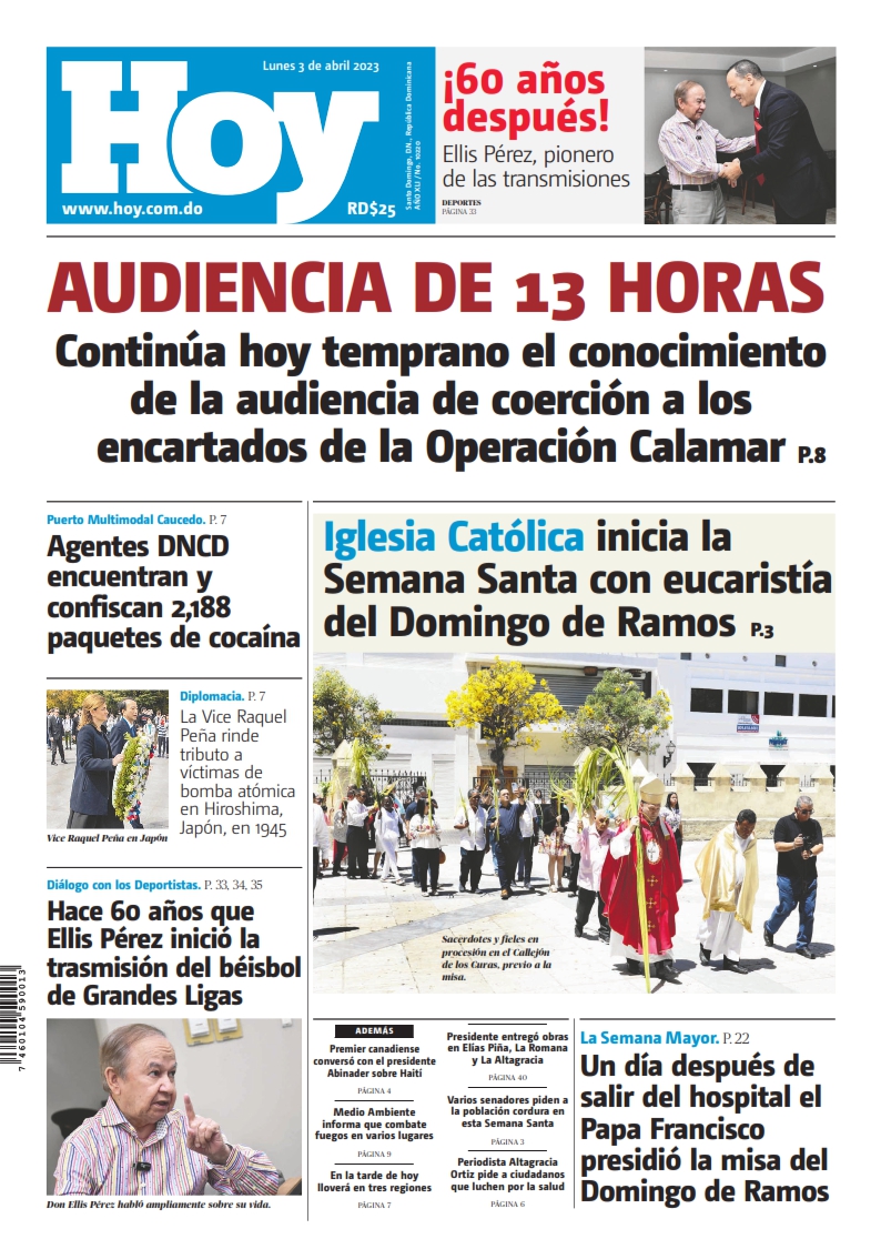 Portada Periódico Hoy, Lunes 03 Abril, 2023