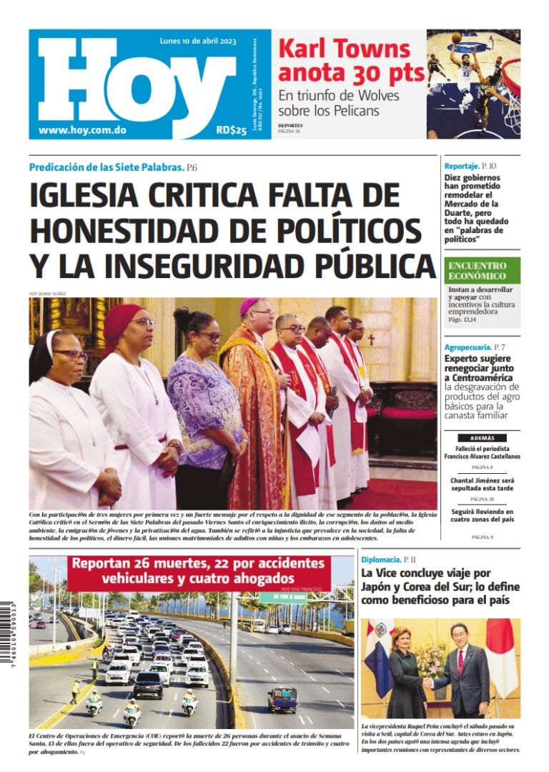 Portada Periódico Hoy, Lunes 10 Abril, 2023