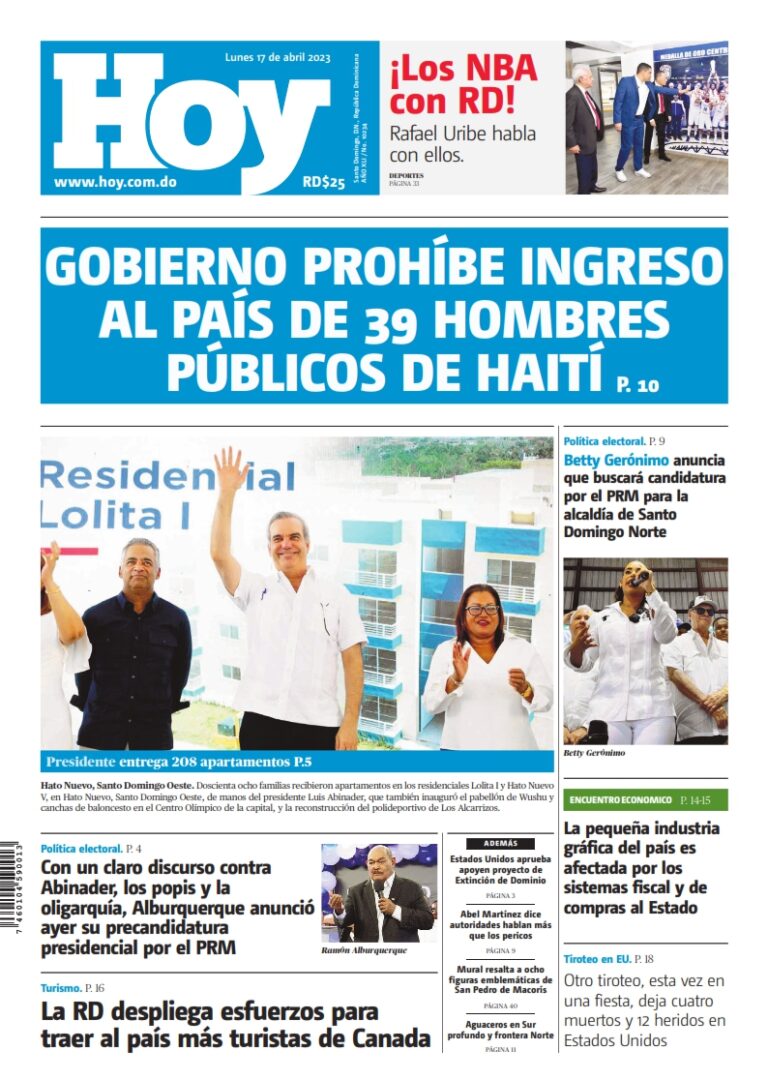 Portada Periódico Hoy, Lunes 17 Abril, 2023