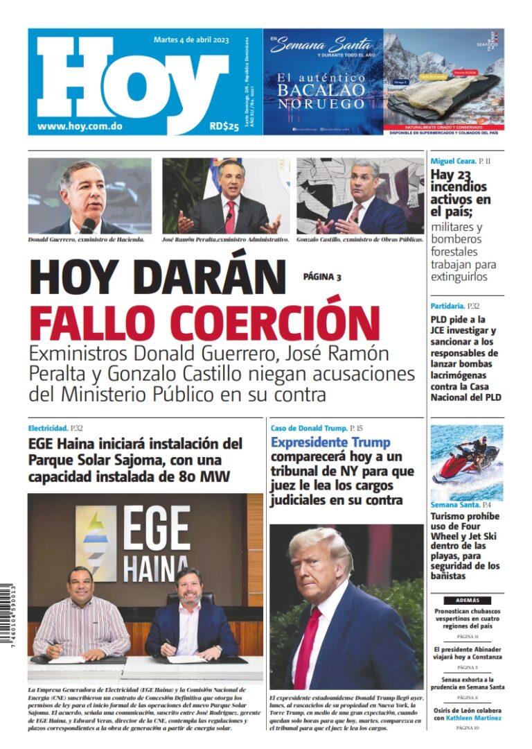 Portada Periódico Hoy, Martes 04 Abril, 2023