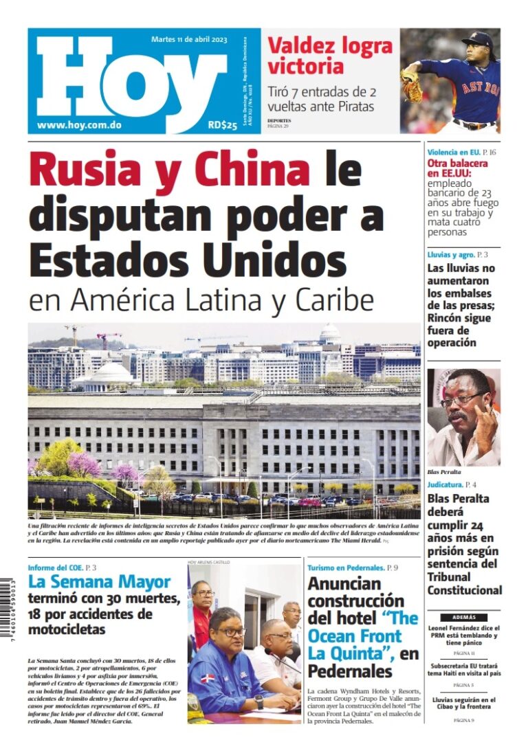 Portada Periódico Hoy, Martes 11 Abril, 2023