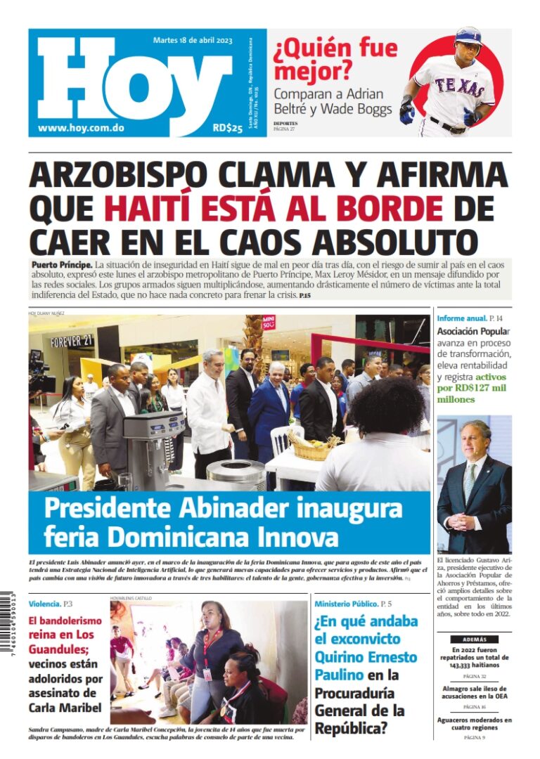 Portada Periódico Hoy, Martes 18 Abril, 2023