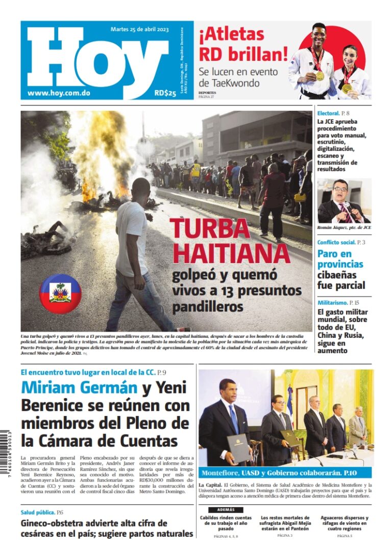 Portada Periódico Hoy, Martes 25 Abril, 2023