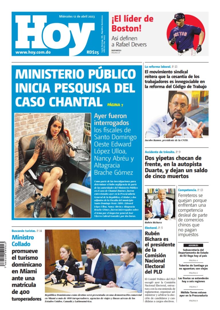 Portada Periódico Hoy, Miércoles 12 Abril, 2023