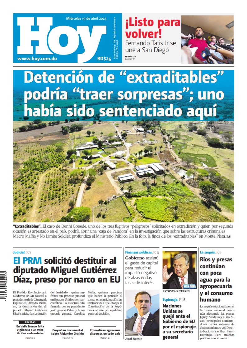 Portada Periódico Hoy, Miércoles 19 Abril, 2023