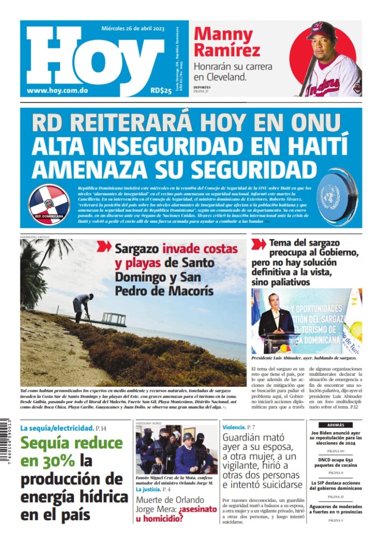 Portada Periódico Hoy, Miércoles 26 Abril, 2023