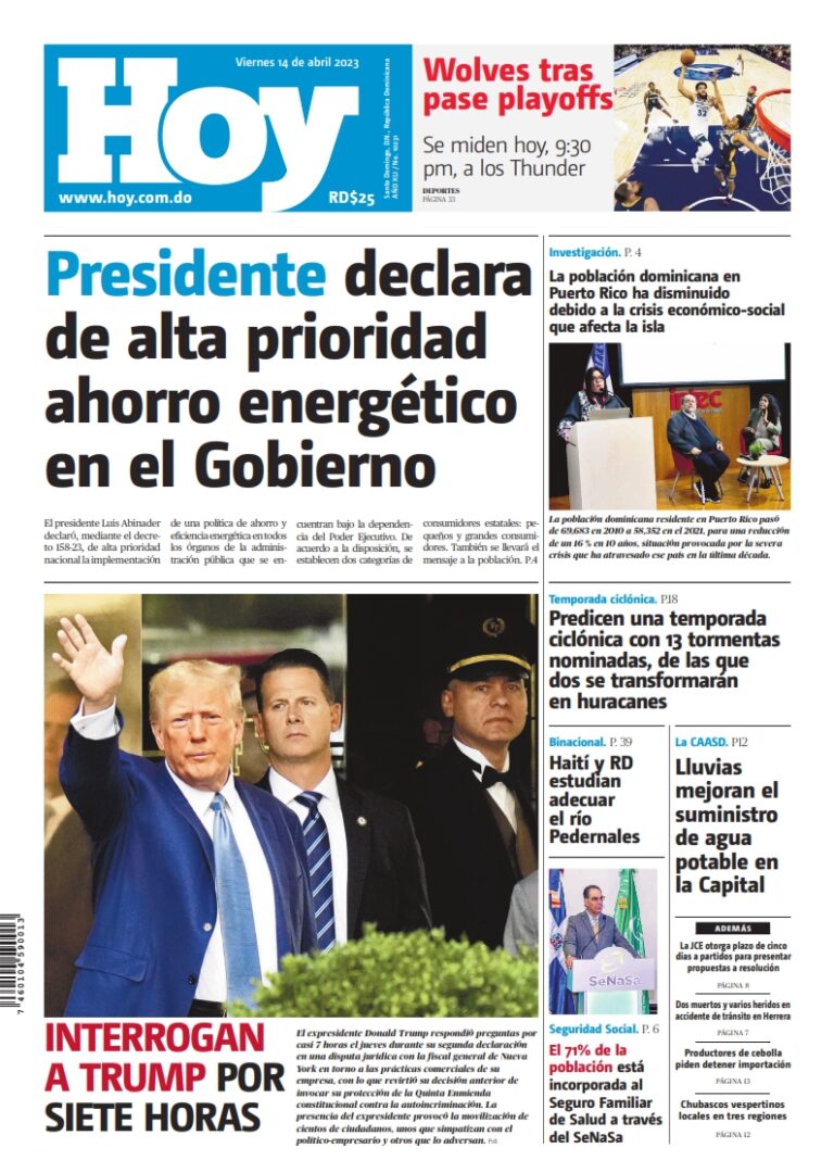 Portada Periódico Hoy, Viernes 14 Abril, 2023