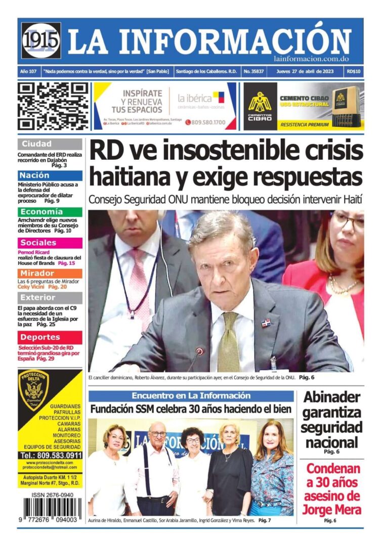 Portada Periódico La Información, Jueves 27 Abril, 2023