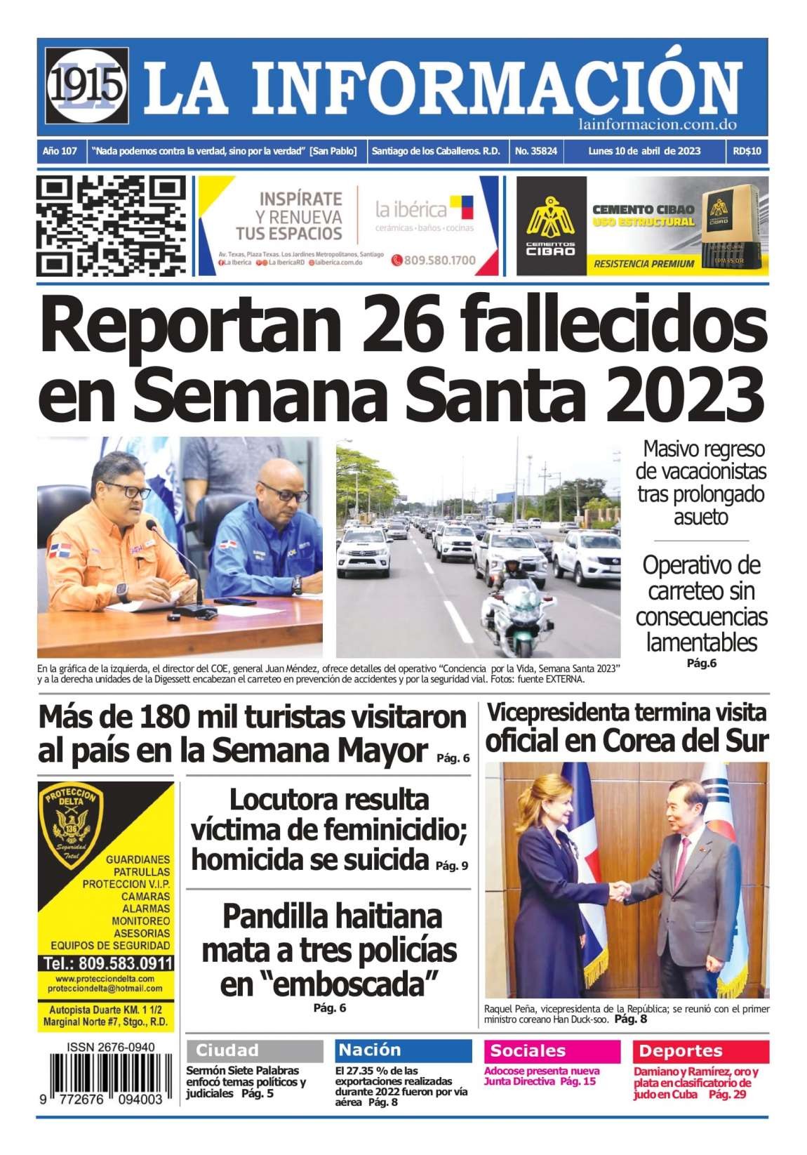 Portada Periódico La Información, Lunes 10 Abril, 2023